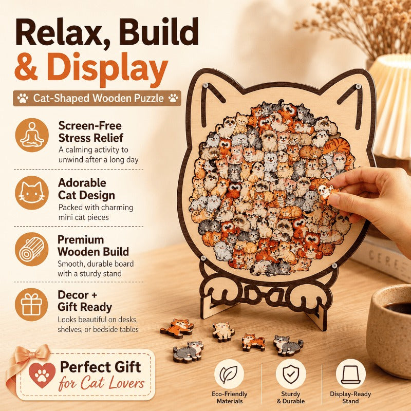 Relaxing Wooden Cat Puzzle